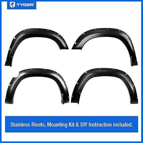 Vista 2 de Tyger Auto Fender Flare compatible con Ram 1500 2019-2024 (no compatible con 2019-2024 Classic; Rebel; Warlock; TRX), estilo remachado de pernos