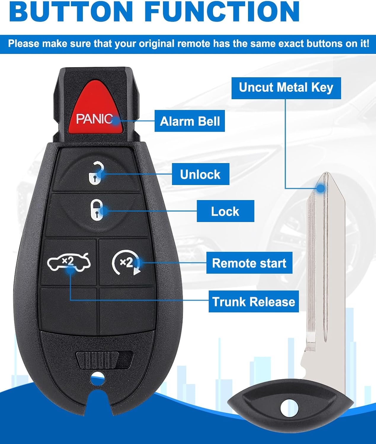 Key Fob for Chrysler 300: Keyless Entry Remote Start Control for Dodge Challenger Charger Durango Magnum, Jeep Grand Cherokee, FCC ID M3N5WY783X, IYZ-C01C, 2 Pack - Image 4