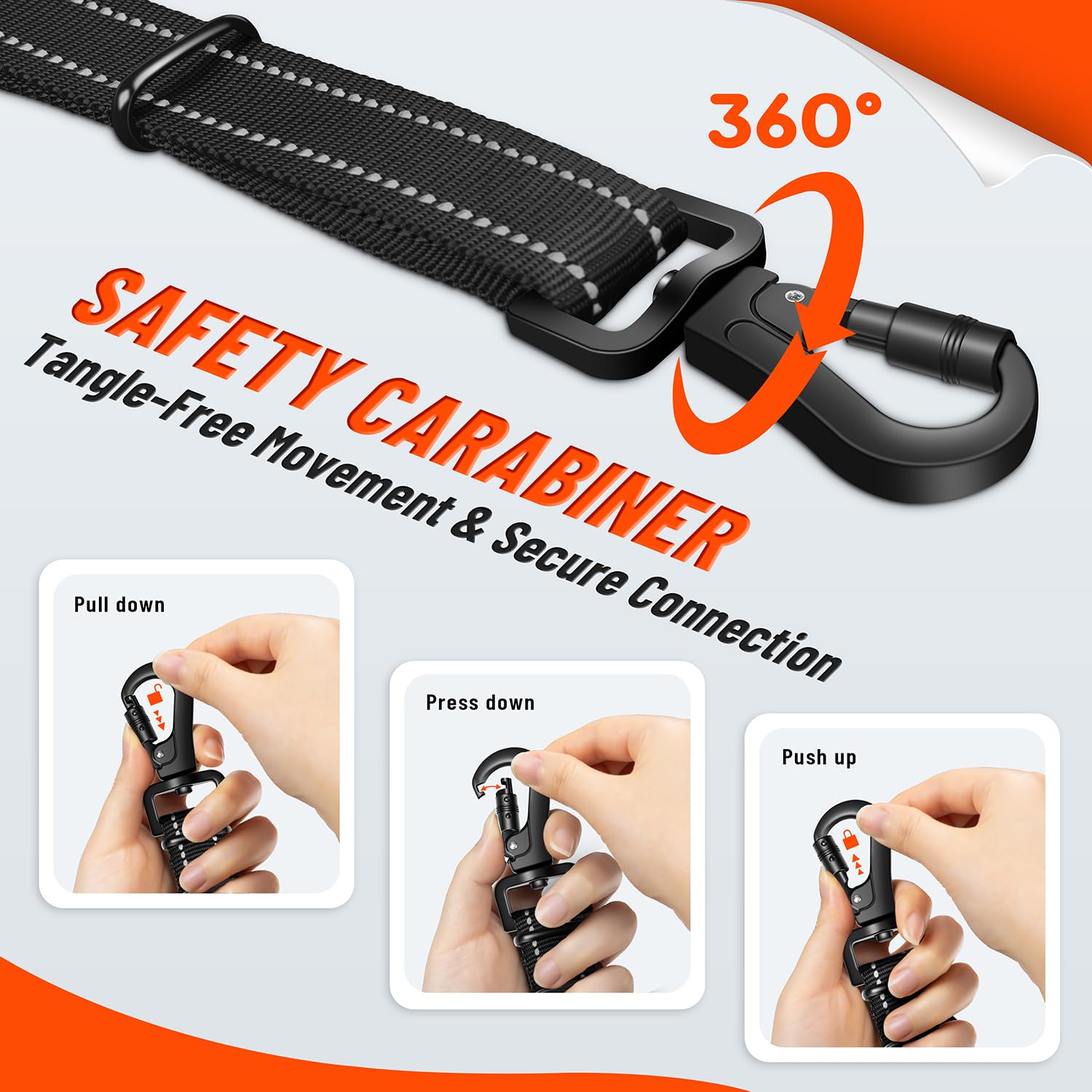 Ceinture Chien Voiture 3 en 1, Ceinture de Sécurité Chien Réglable 58-92 cm avec Système Latch et ISOFIX, Absorption des Chocs, Mousqueton Rotatif 360°, Harnais Voiture pour Toutes Les Races