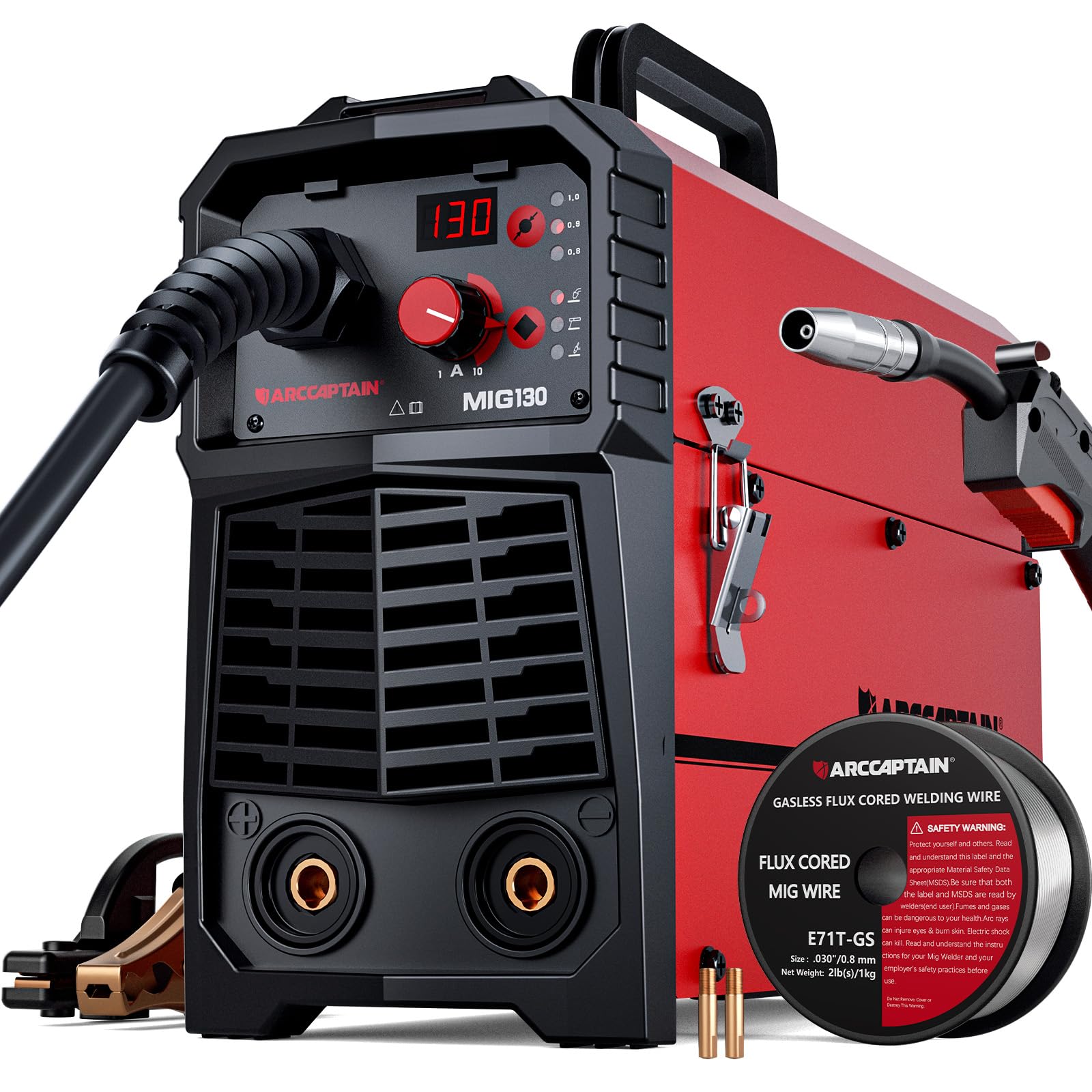ARCCAPTAIN Welding Machine, Semi Automatic Welding Machine, 100 V, Maximum Output 130 A, 3-in-1 Unit, Compatible with Non-Gas MIG/Covered Arc MMA/LIFT TIG, Rated Usage Rate 60%, One-Touch Adjustment