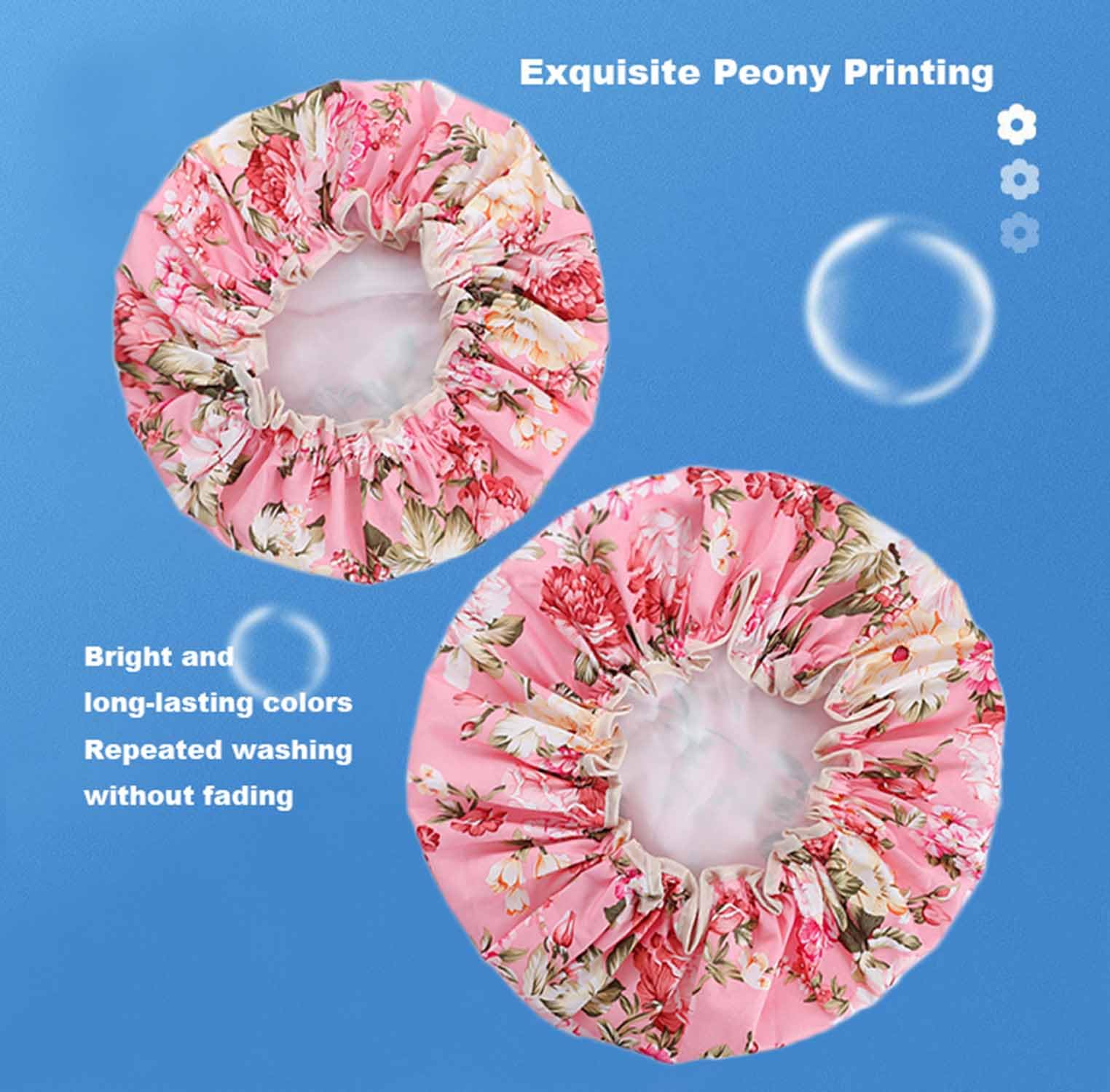 Bath Caps Elastic Band Waterproof Shower Caps With Ruffled Edge Covering Ears Keeping Hair Dry Kitchen Oil-proof Cap for Girls and Women (peony) - Image 4