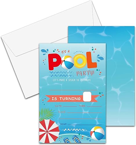 Invitaciones de cumpleaños para piscina, 20 invitaciones de fiesta de cumpleaños de verano con sobres, decoraciones y suministros de fiesta de disponible en Yaxa El Salvador