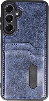 Coverzone Samsung Galaxy A16 ile Uyumlu Deri Kartl kl  K l f - Kamera Koruyucu  k C zdan Tasar m Telefon K l f    Sara Deri Kapak Lacivert, Galaxy A16