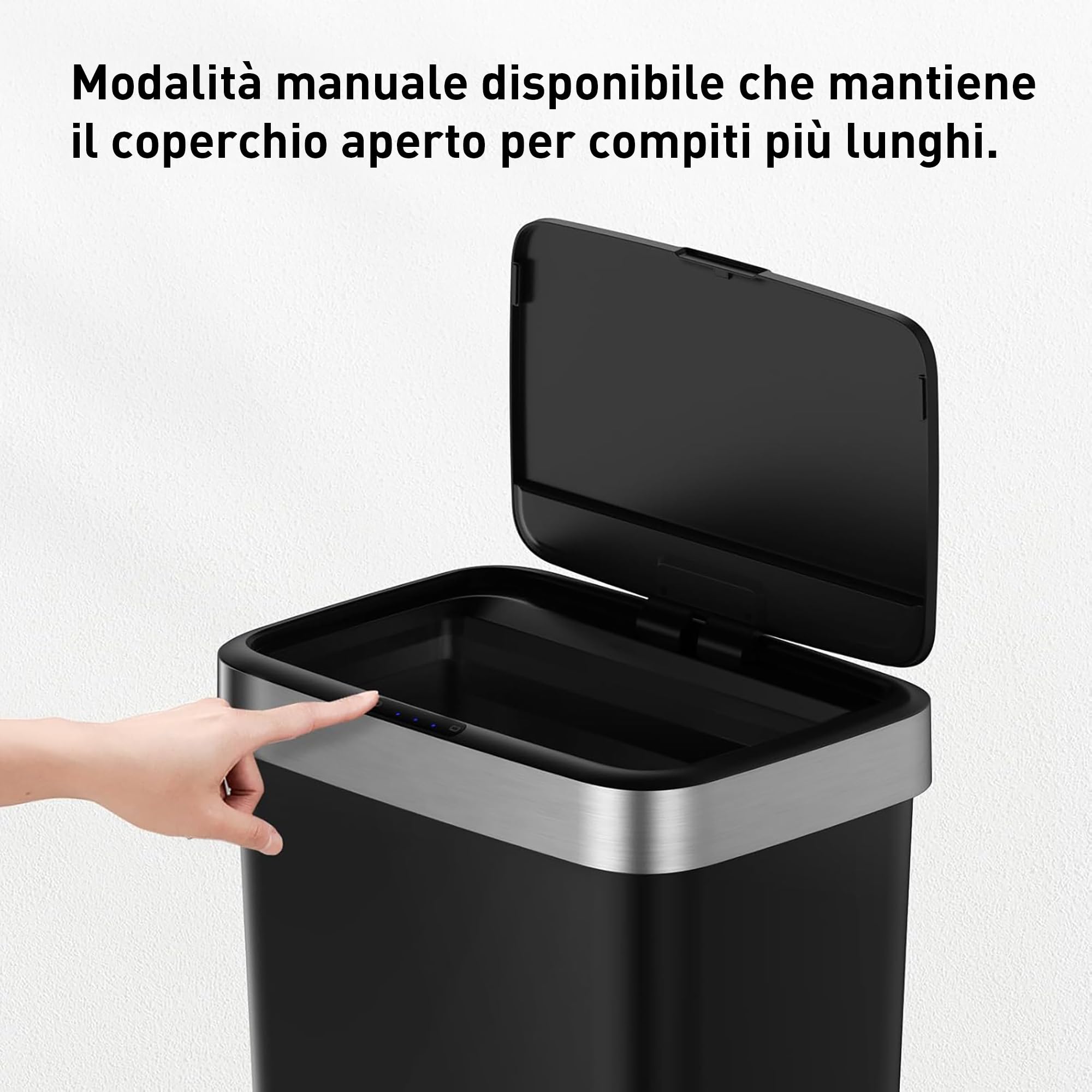 EKO Pattumiera da Cucina 50 Litri con sensore Automatico e Chiusura Morbida | Pattumiera Nera a Batteria | Finitura Anti-Traccia, Base Antiscivolo e Supporto per Borsa | Design Moderno e Silenzioso