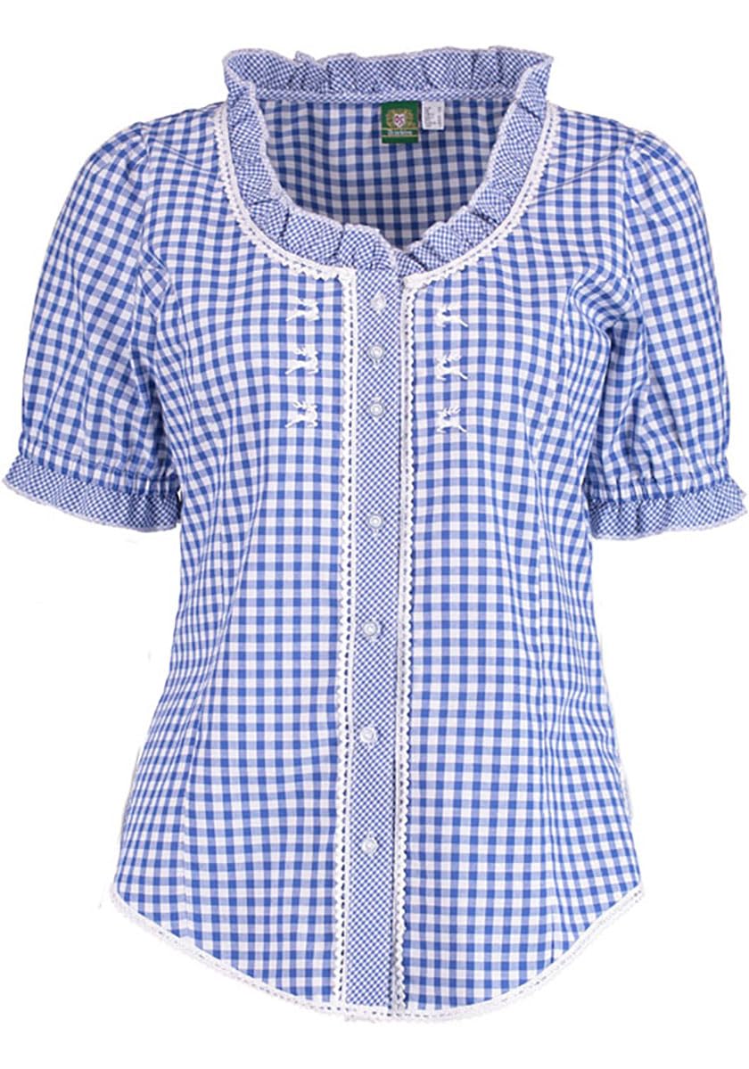 OS Trachten Damen Bluse Kurzarm Trachtenbluse mit Rundhalsausschnitt Poror