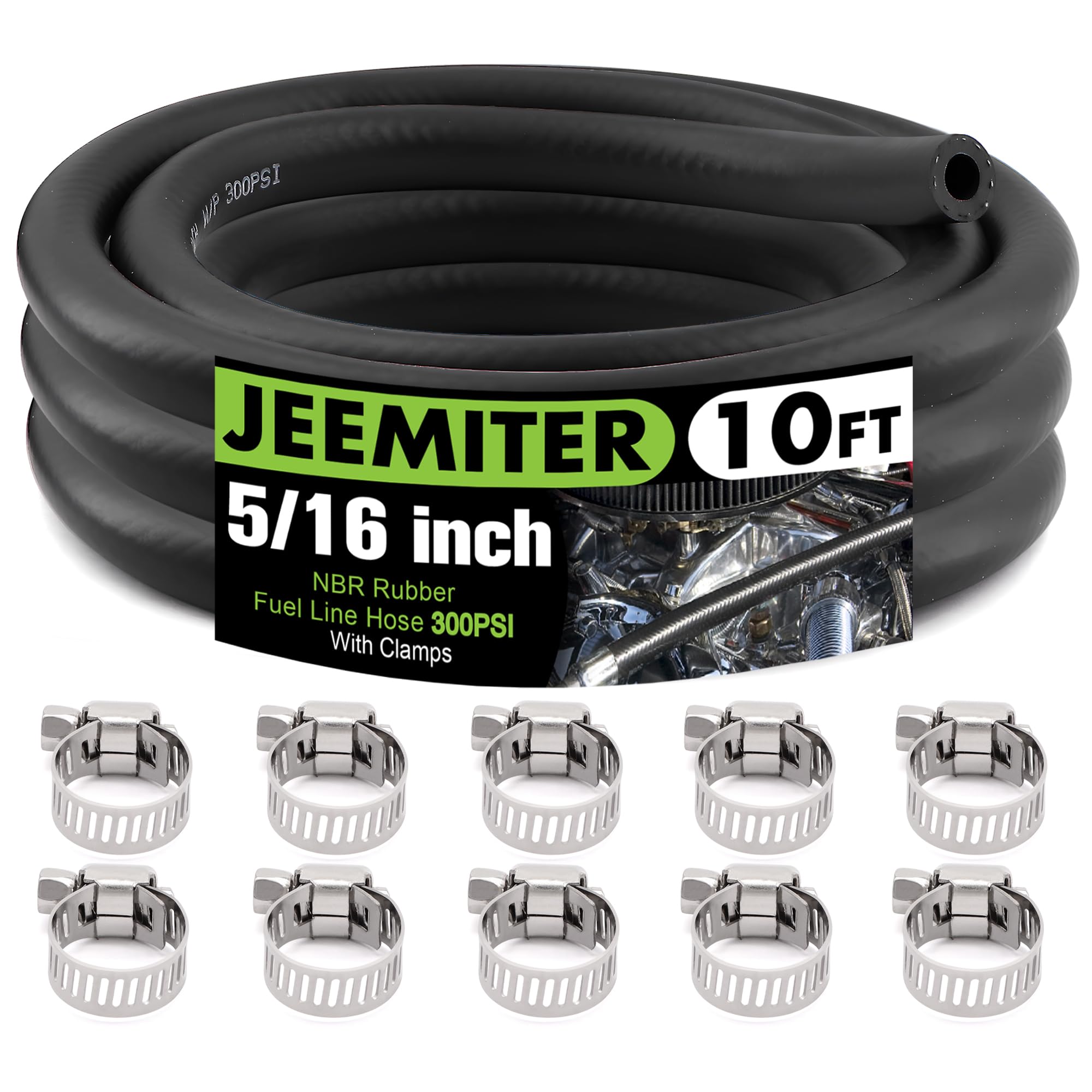 Jeemiter 5/16" 8mm ID Fuel Line Hose 10FT SAE 30R7 for Gas Diesel Oil