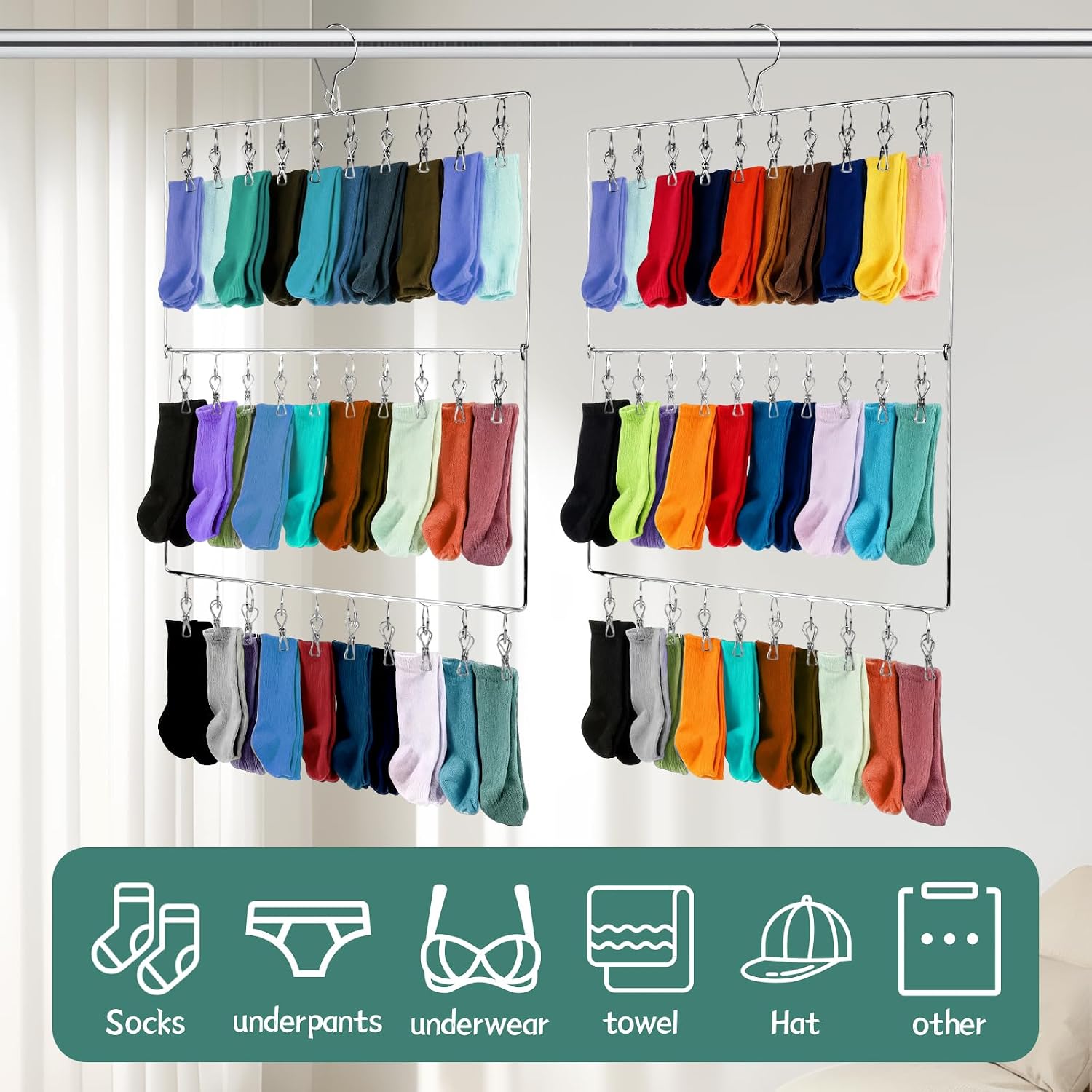 2pcs Stainless Steel Hat Hanger Hat Rack for Baseball Caps,Space Saving Hat Holder Closet Organizers and Storage,60 Hooks