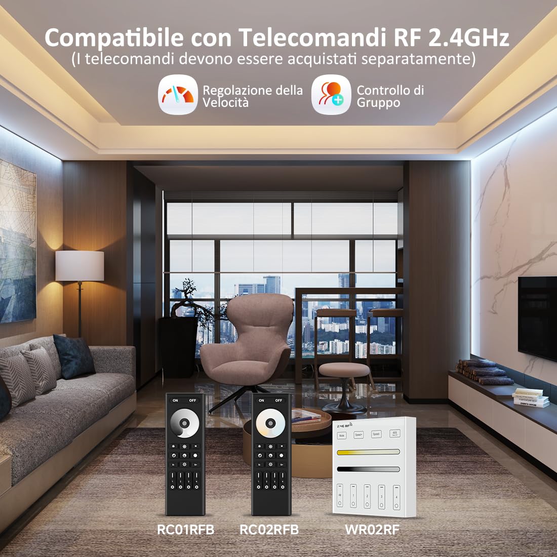 FCOB CH21W WiFi 2.4G CCT Monocromatico 2in1 Controllore LED Alta Frequenza | Alexa Google Assistant Tuya APP Controllo per striscia LED 5050SMD COB CCT monocolore Con RC01RFB RC02RFB DC12V DC24V