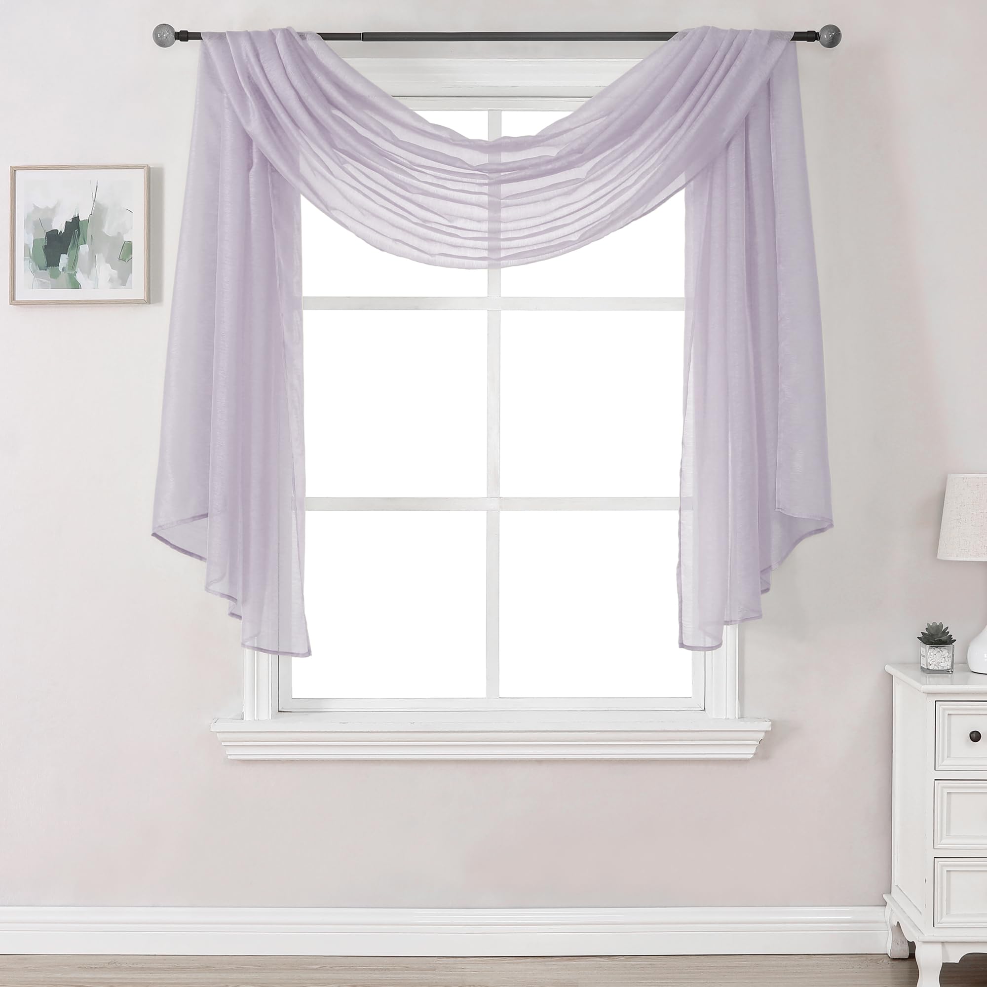DONREN Lilac Semi Sheer Luxury Scarf for Window - add Beautiful Elegant Effect to Curtain Drapes (Lavender Purple,1 Panel 52 x 144 Inch Length)