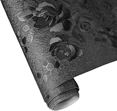 Decorative Black Floral Wallpaper Roll Waterproof Wallpaper for Kitchen Bedroom Living Room(45cm*3m)