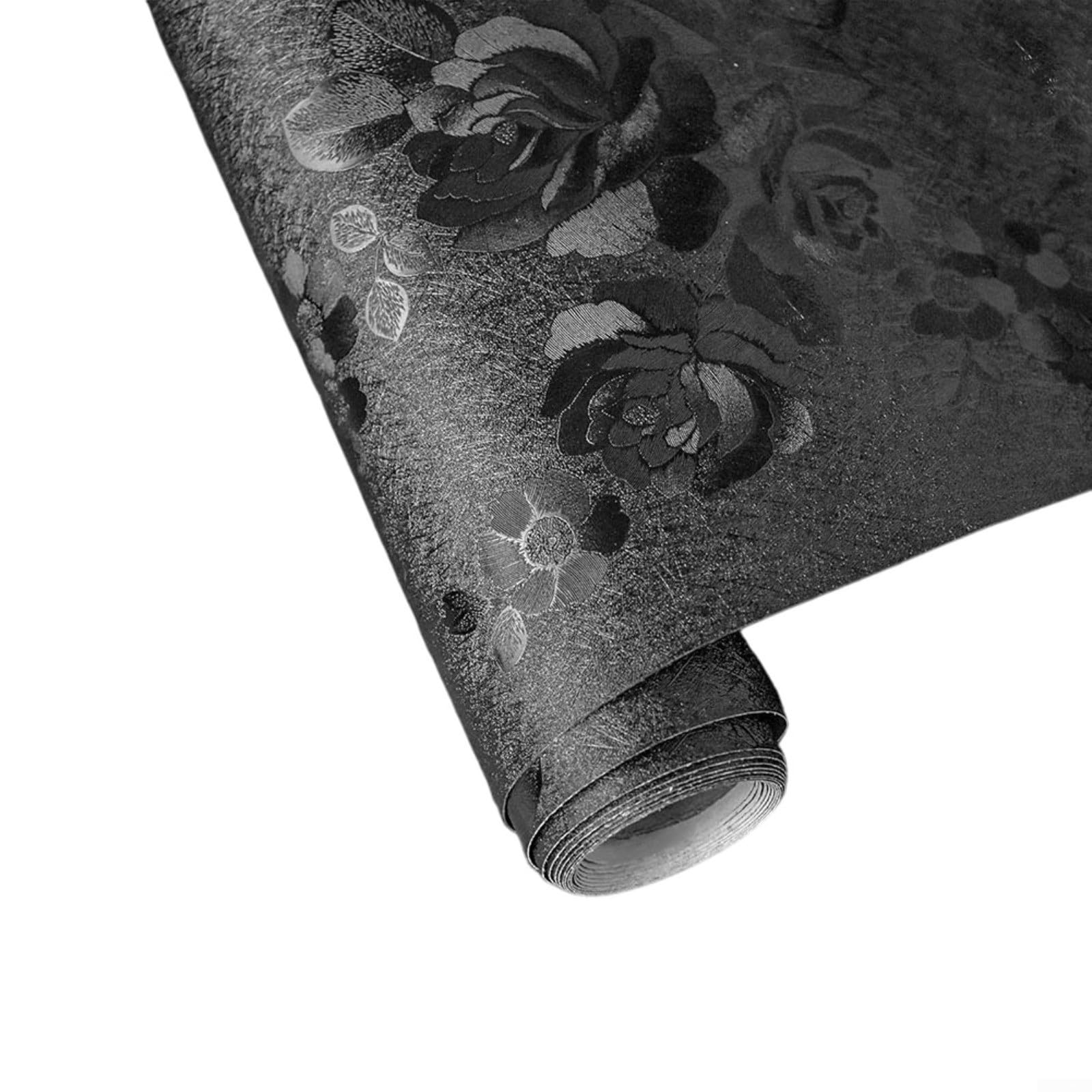 snowchecking Decorative Black Floral Wallpaper Roll Waterproof Wallpaper for Kitchen Bedroom Living Room(45cm*3m)