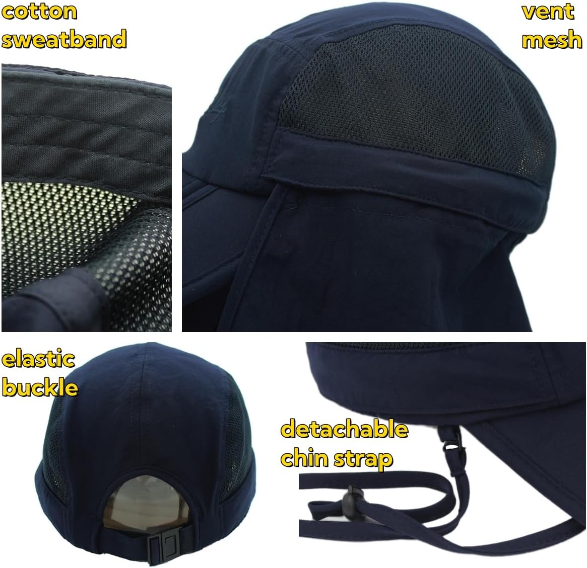 LLmoway Mens Womens Kids Sun Protection Fishing Hat Safari Flap Cap Quick Dry - Image 4