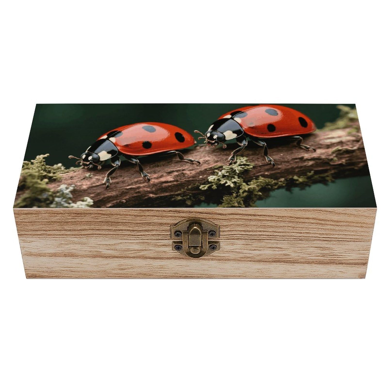 FodPand Decorative Keepsake Box Wooden Storage Boxes with Hinged Lid Handmade Ladybug Wood Organizer Memory Treasure Box for Jewelry Craft Card Photo Storage Wedding Bridal Shower Gifts