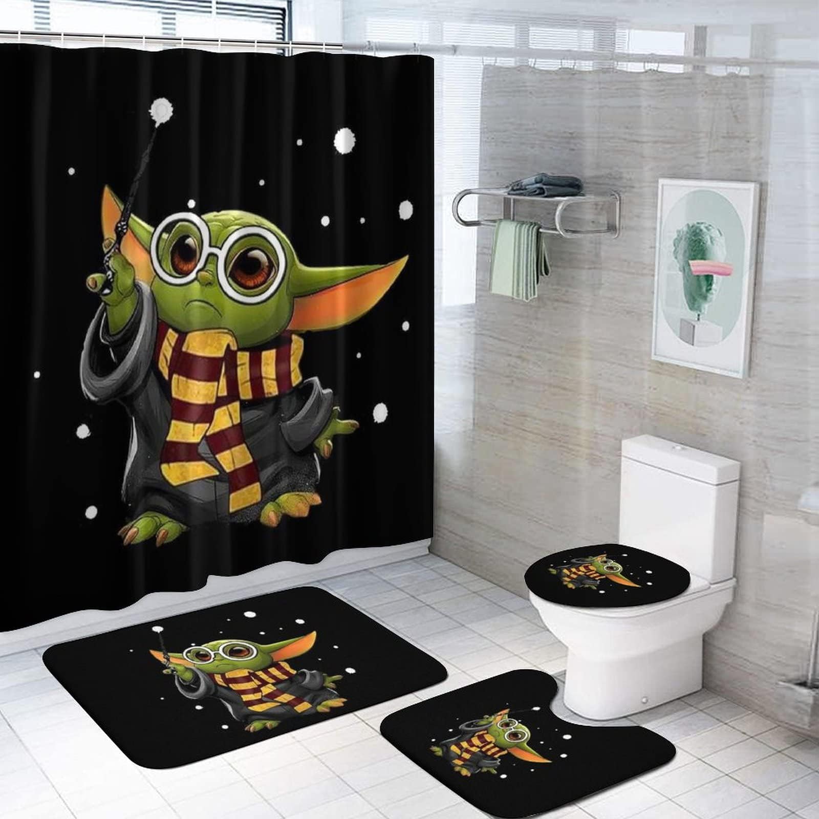 Xjsadxcz 4 Piece Baby Yoda Shower Curtain Sets with