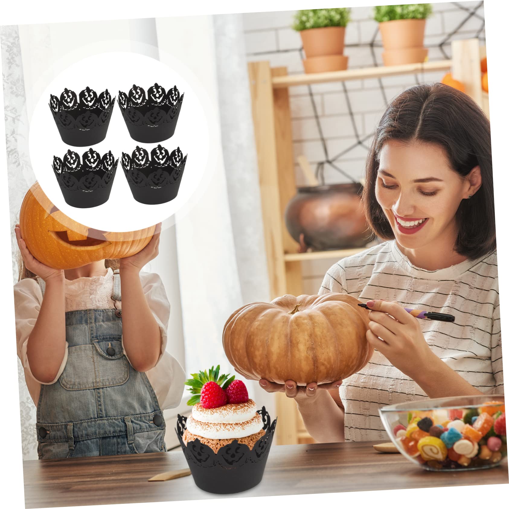 Cabilock 120 Piezas Vaso De Papel Hueco Decoraciones De Pastel De Oro Papeles De La Magdalena Envolturas De Magdalenas Sombrero De Copa Decoraciones De Fiesta De Halloween Papel De
