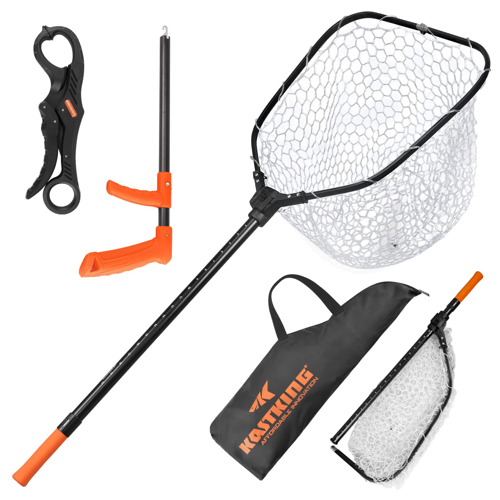KastKing Brutus Fishing Net, Foldable Extendable Fish Landing Net, Lightweight & Portable Fishing Net with Soft EVA Foam Handle, Holds up to 44lbs/20KG, Fish-Friendly Mesh for a Safe Release