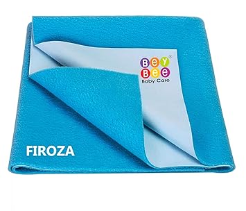 BeyBee Instadry Anti-Piling Fleece Extra Absorbent Quick Dry Sheet for New Born Babies, Cotton Bed Protector Mattress, Reusable Waterproof baby Cot sheet for Toddler Infant, Medium size 100x70cm, Firoza - image, photos
