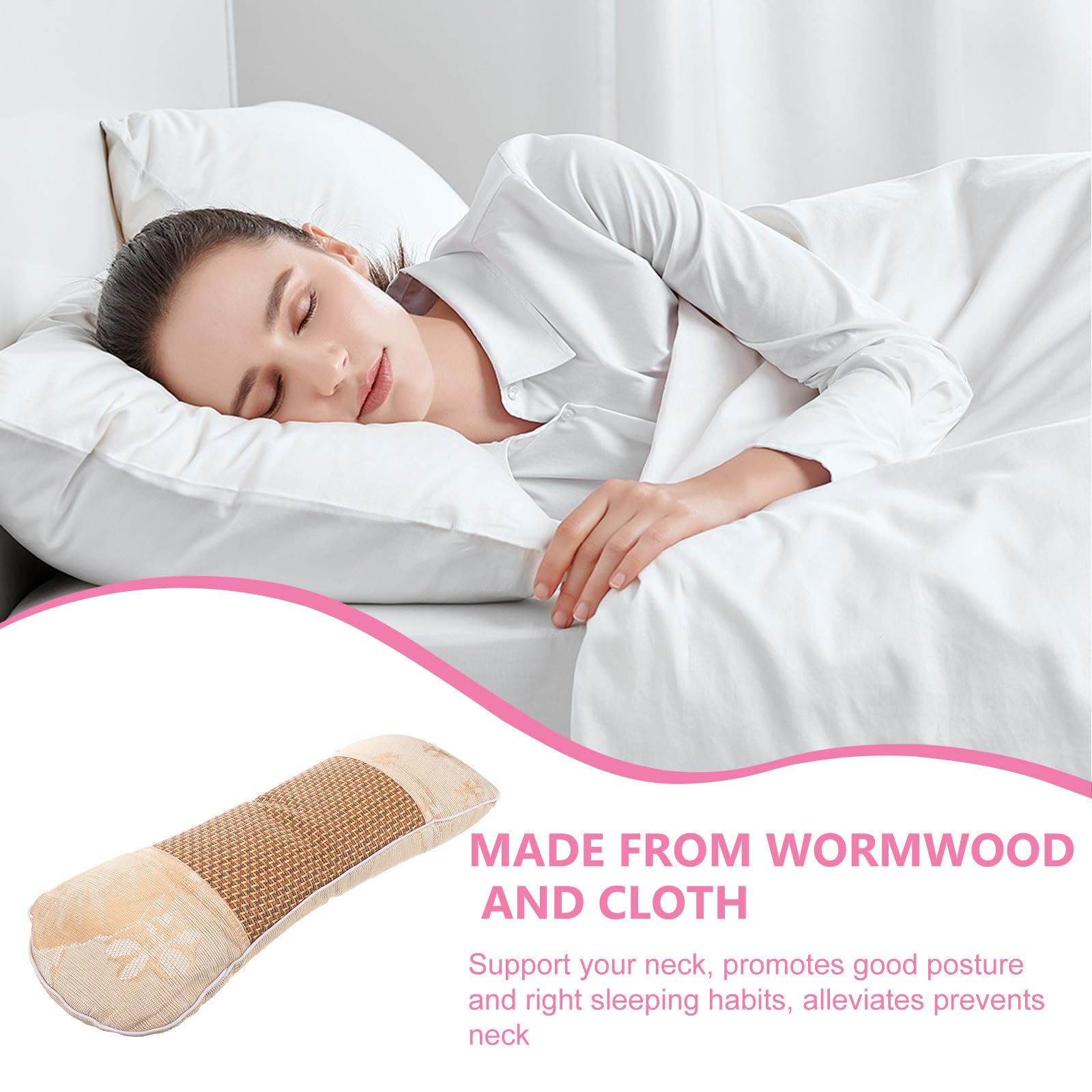 SHINEOFI Almohada Ergonómica de Rodillo Cervical Rellena de Seda Fría para Verano, Diseño Ergonómico Que Retiene Forma, Adecuado para Dormir de Lado y Apoyar el Cuello