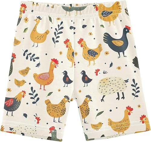 CHIFIGNO Girls Bike Shorts Cotton Cartwheel Shorts Kids Under Dress Dance Short Cute Cartoon Rooster Beige