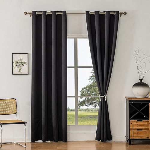 Miniatura 13 de Cortinas opacas con aislamiento térmico y ojales para dormitorio y sala de estar, 2 paneles, 52 pulgadas de ancho x 95 pulgadas de largo, textura de