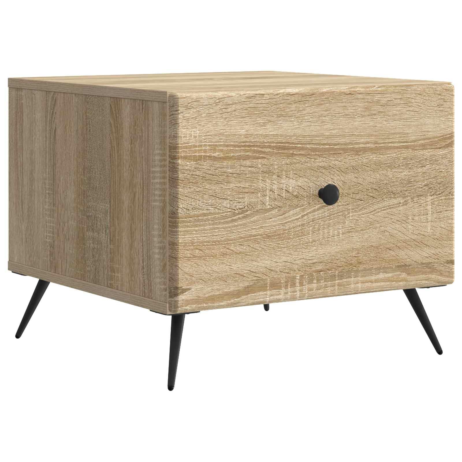 Stolik kawowy dąb Sonoma z materiału drewnopochodnego 49 x 50 x 40 cm z szufladą i miejscem do przechowywania, stolik pomocniczy do salonu, stolik pomocniczy, półka na sofę, styl vintage, do
