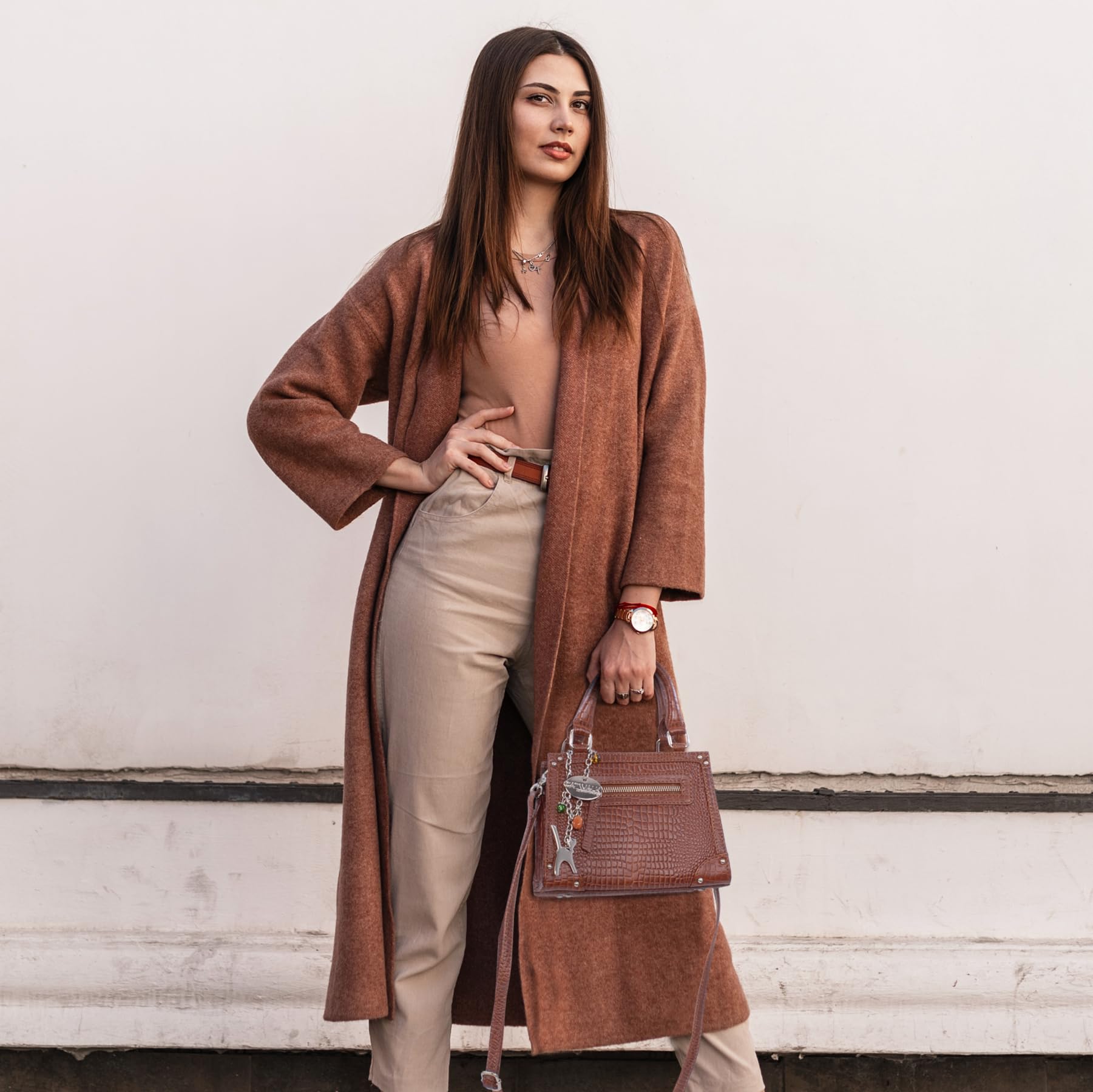 Catwalk Collection Handbags - Bolso de Mano con Correa Bandolera - Bolso con Asa Pequeño - Bolsito Mujer - Piel Efecto Cocodrilo - Raven