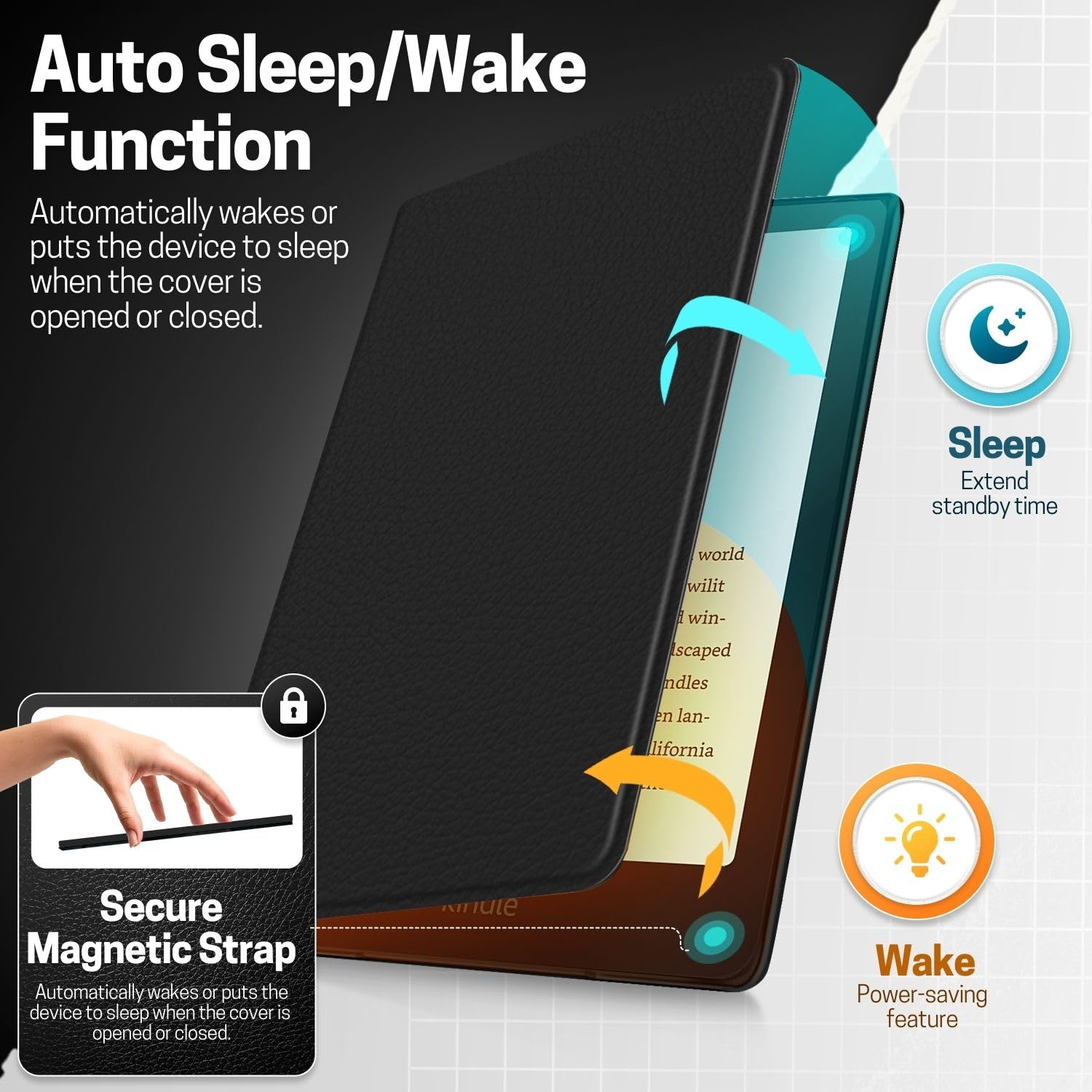 Kindle Paperwhite 12. Funda TNP para Generación 2024 / Kindle Colorsoft Signature Edition - Funda Protectora Protectora de Cuero PU de 7 Pulgadas para Kindle Paperwhite Kids Auto Sleep/Wake - Negro — view 3