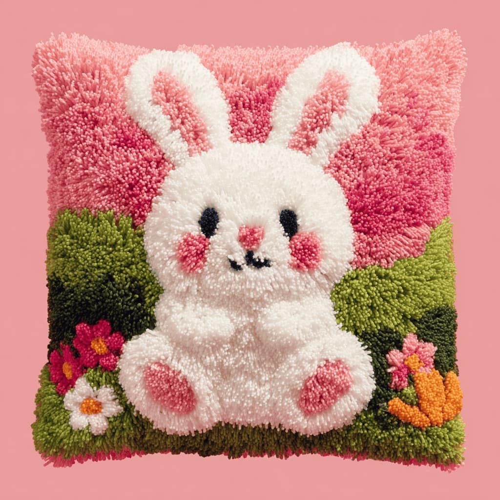 Kitquiver Beginner Latch Hook Cushion Kit,Rabbit Decor Pillow Cover 43X43Cm