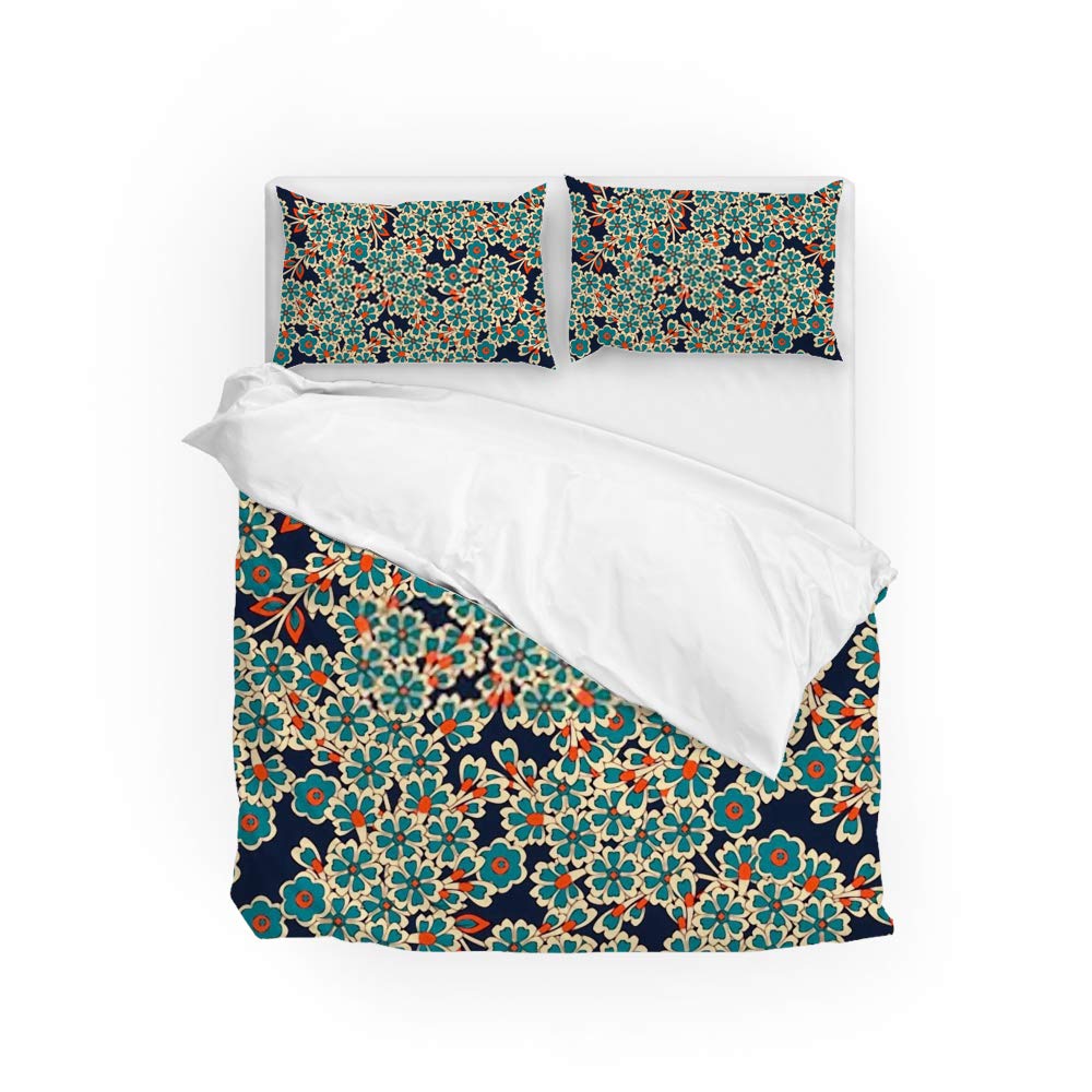 Parure de lit motif floral avec housse de couette polyester et deux taies d'oreiller lit