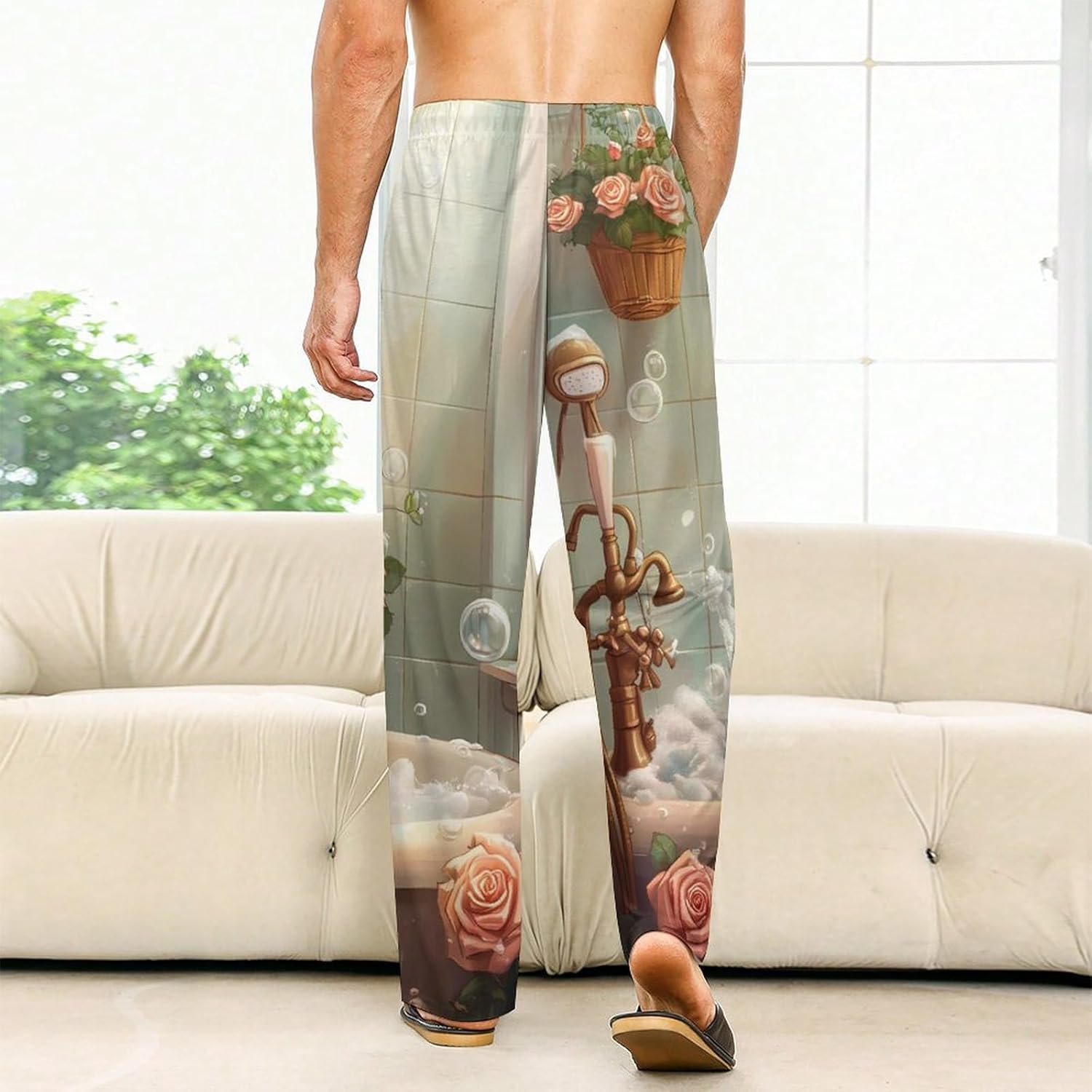 Funny Bathroom Giraffe Pajama Pants Soft Sleep Lounge Pants Pj Bottoms for Men Women