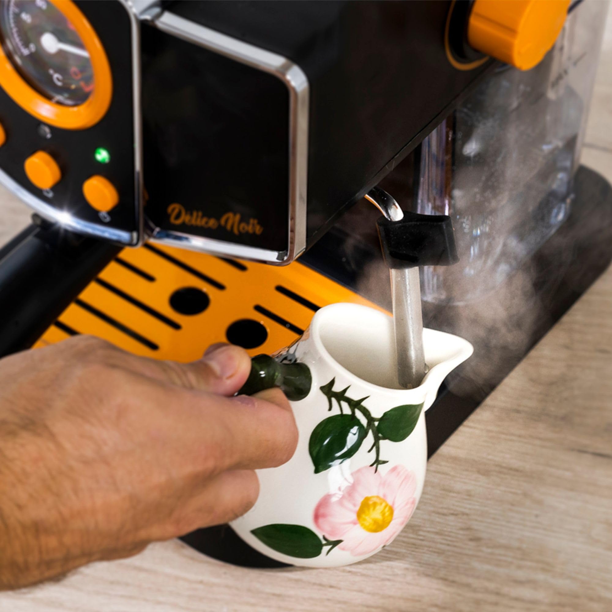 ECODE® Espressomaschine Maschine Delice Schwarz, 20 Bar Druck, Vaporizer Schwenkbar - Maschine mit Tank 1,5 L, milchaufschäumer, Ein-/Doppeldosierung, Manometer mit Temperatur - Kaffeemaschine
