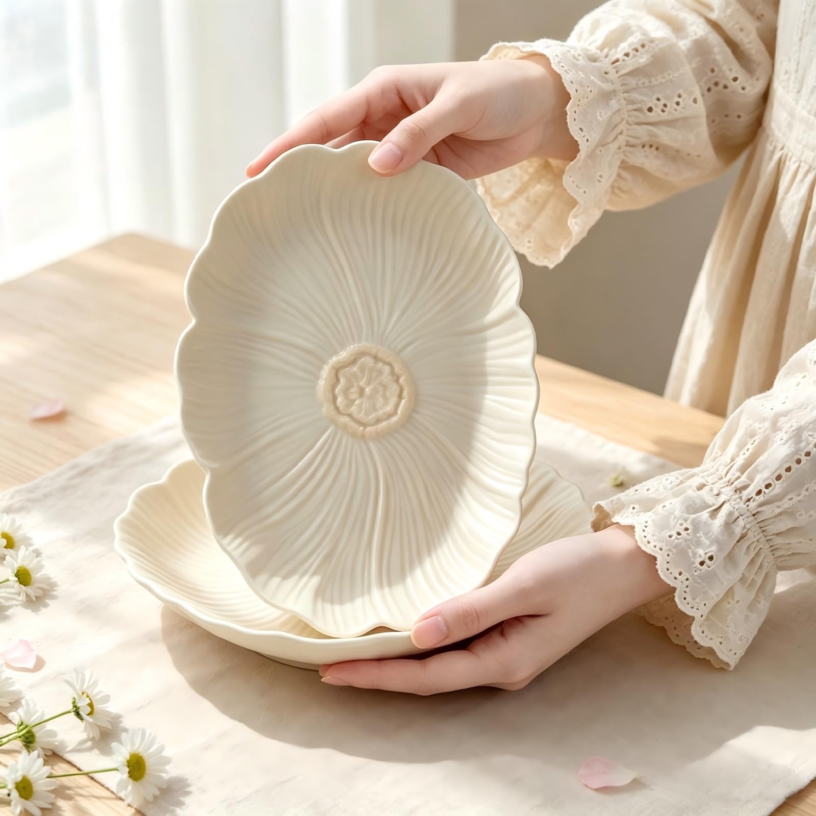 Placa De Cerámica Con Forma Flor Platos Cena Florales Decorativos Para Servir Hecho Primera Calidad Ideal Comida Aperitivo Ensalada Pasta Mariscos Y Decoración Del Hogar Mesa
