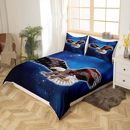 Miniatura 2 de Juego de ropa de cama con diseño de águila calva, funda de edredón de bandera estadounidense para niños, estrellas y rayas, animales de Estados