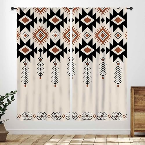 Southwestern Tribal Aztec Curtains,American Native Ethnic Western Boho Triangular Geometric