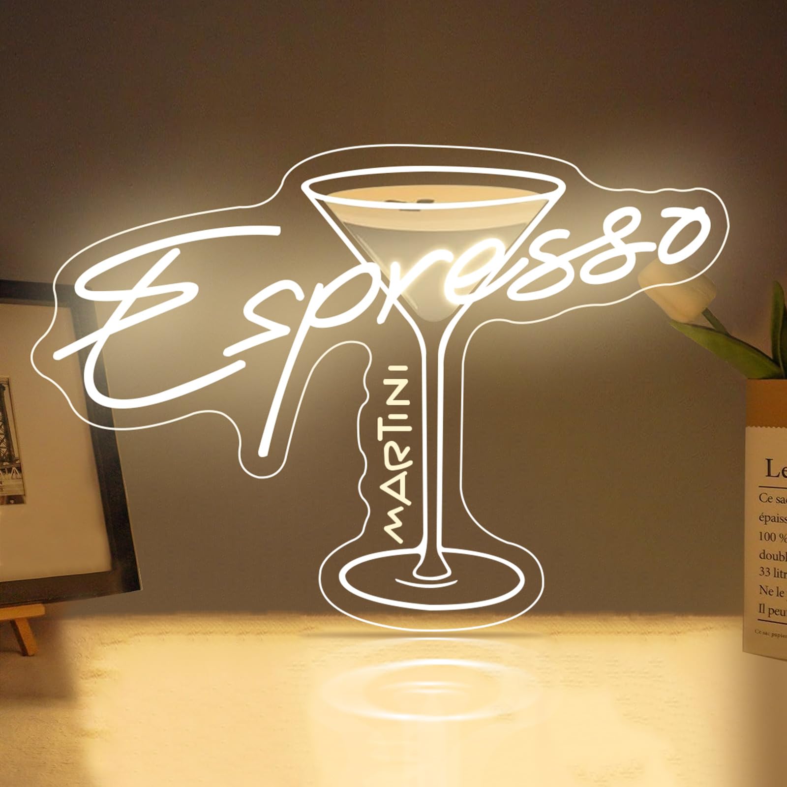 Espresso Martini Neon Sign Martini Cocktail Light Up Neon Sign Tini Time Wall Decor LED Light for Coffee Bar, Home Bar Decoration with Dimmable Function — image 1