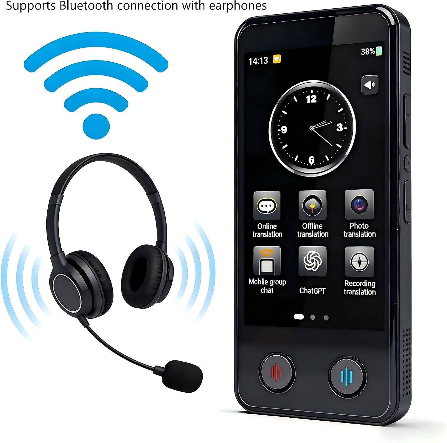Portable AI Translator 140+ Languages Online and 20+ Languages Offline High Accuracy Group Chat Two Way Real Time Voice Translation Photo Translation Interpreter for Travel Business Learning