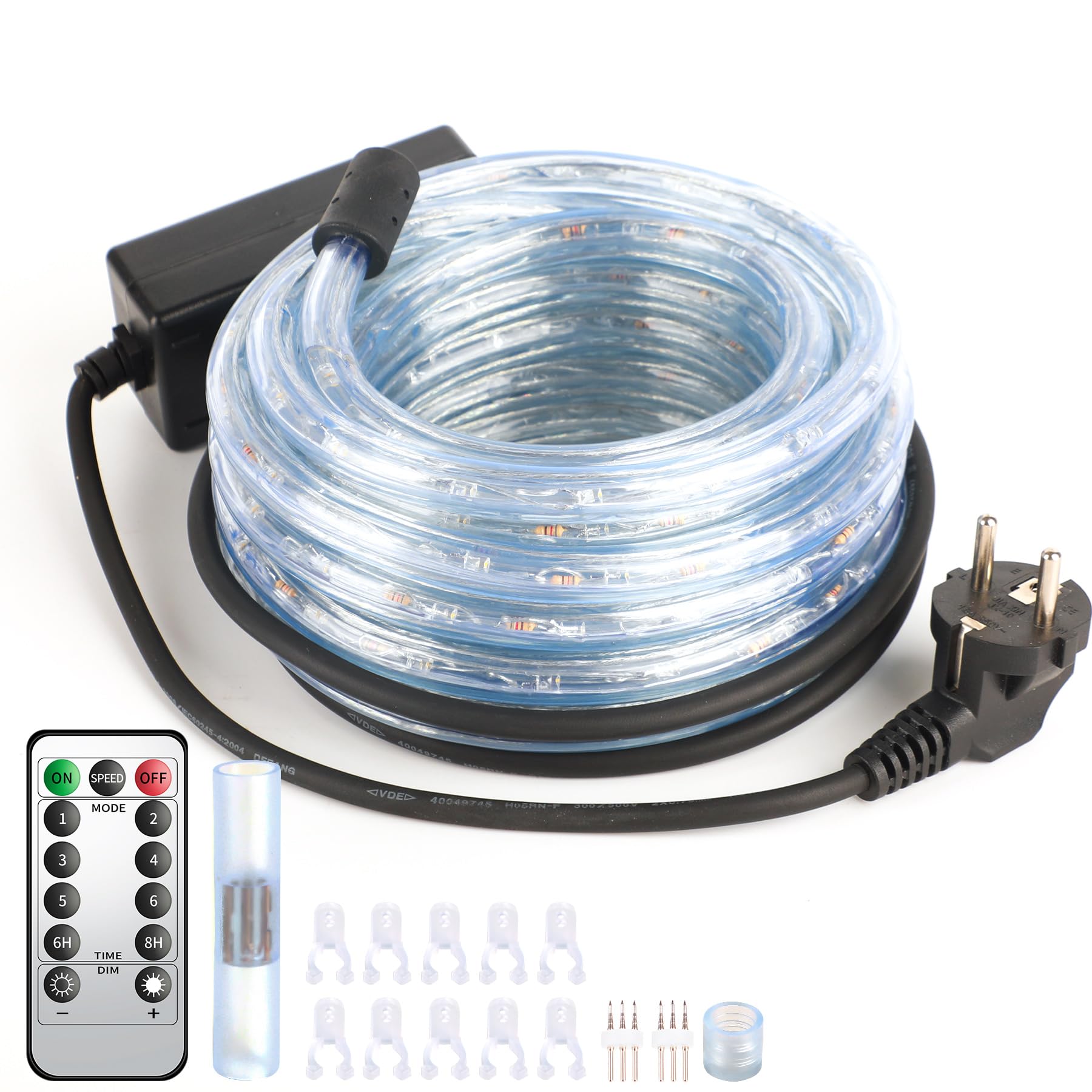 Forever Speed Wąż świetlny LED, 6 m, na zewnątrz, ciepła biel, pilot zdalnego sterowania, 216 diod LED, wąż świetlny LED, do użytku na zewnątrz, wodoszczelny, IP65, na Boże Narodzenie, wesele, do