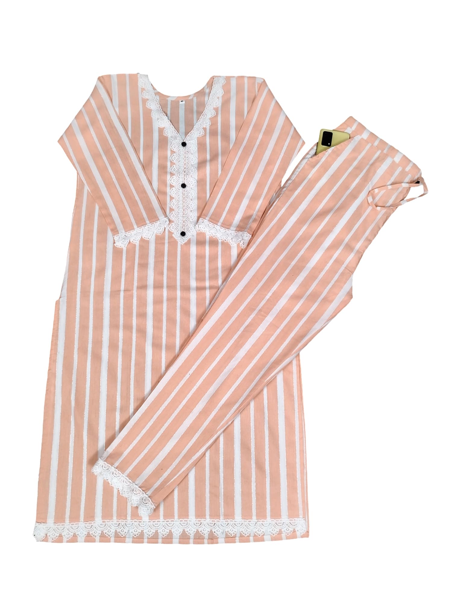 Fashionable Trending Look Lace Design Orange Kurti Pant Khadi Cotton for Girl & Women (Loof Trends)