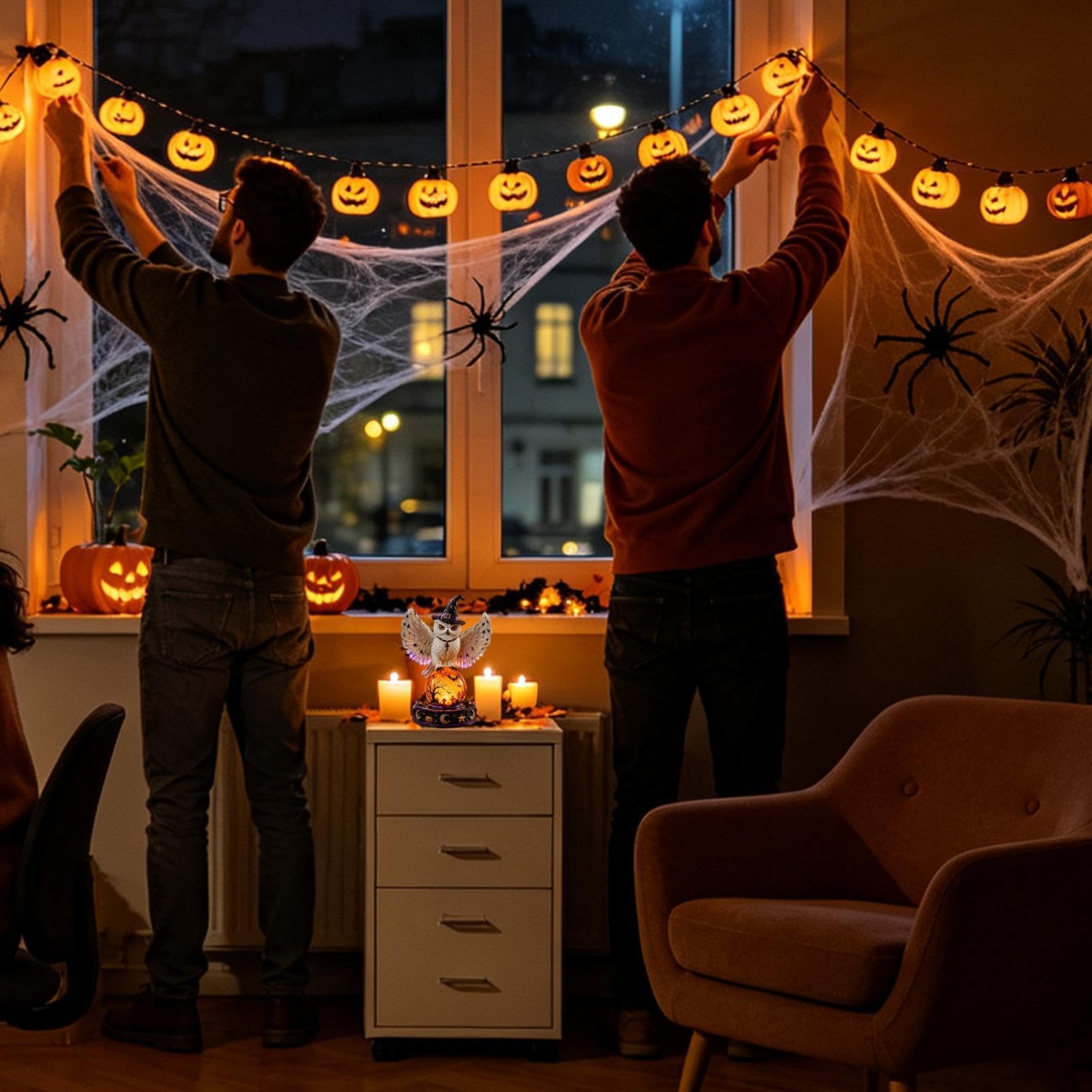 Kryształowa kula Halloween dekoracja świecący kruk duch estetyczna lampka