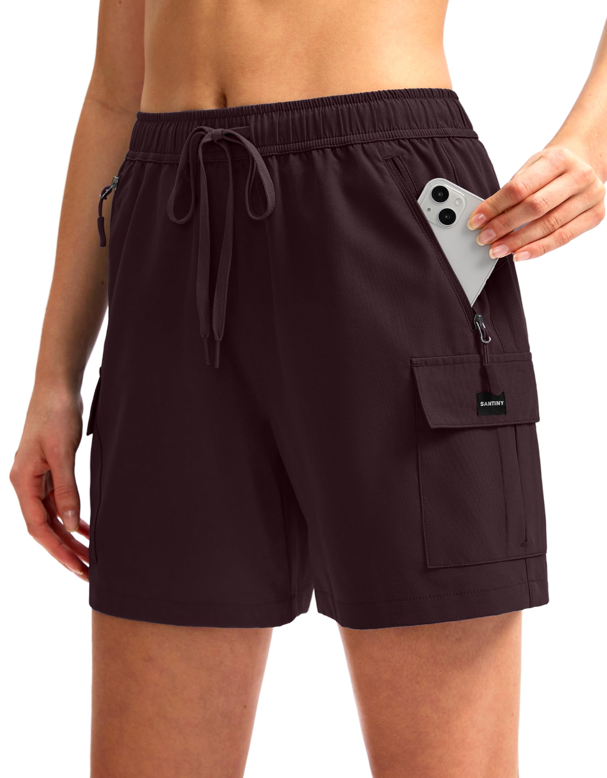 SANTINY Women's 5''/ 7''/9'' Hiking Cargo Shorts Quick Dry Lightweight Summer Shorts for Women Athletic Golf Zipper Pockets