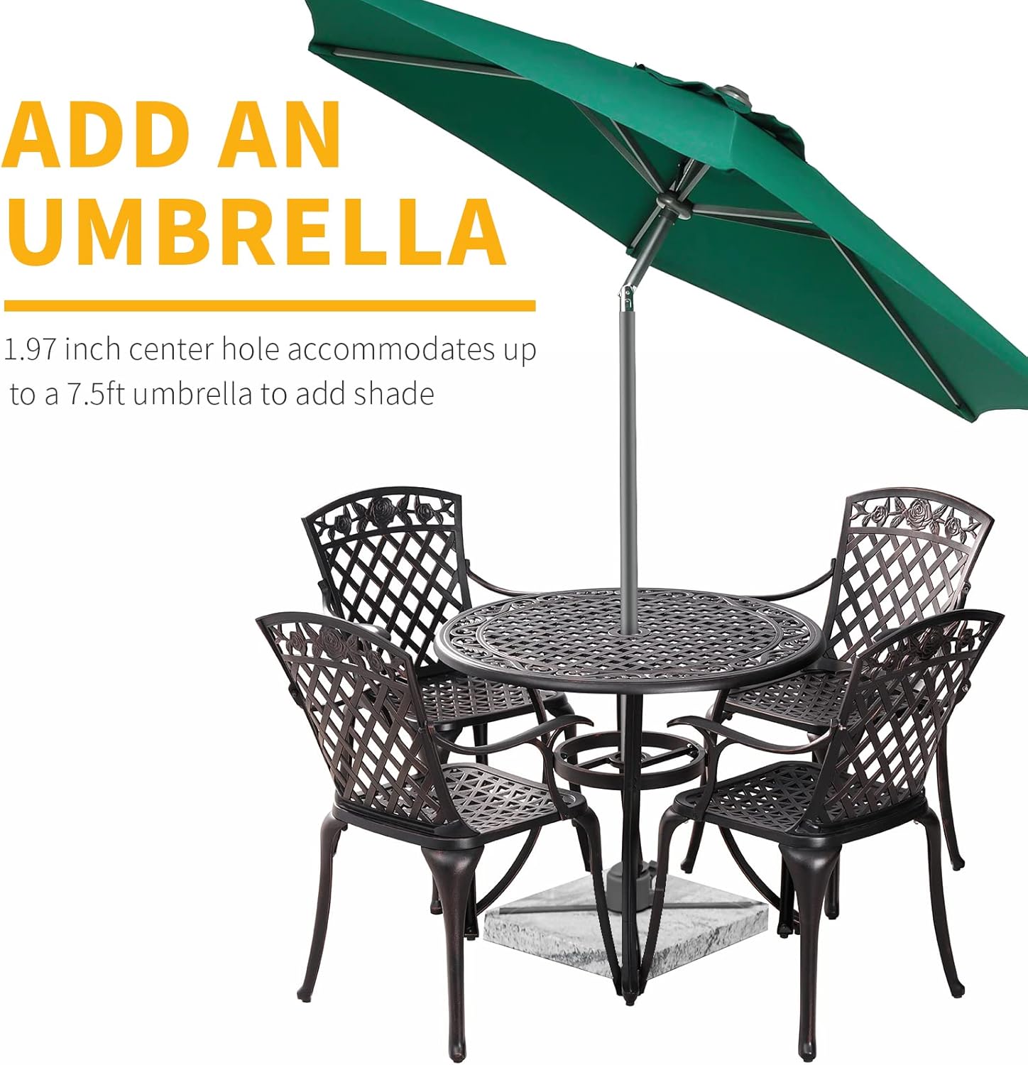 Bronze Round Cast Aluminum Patio Bistro Table with Umbrella Hole