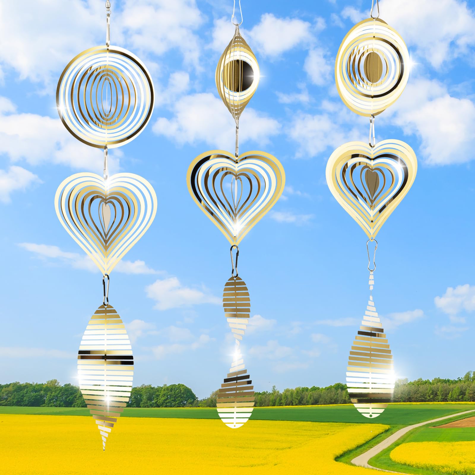 9 Pcs Bird Scare Discs Set-3D Metal Highly Reflective Double-Sided Reflectors,Extra Sparkly Metal Wind Spinner Outdoor Garden Decor,Bird Devices Deterrent to Scare Birds Away from Yard Patio Farm