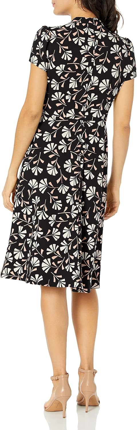 London Times Womens Polished Crepe Tie Neck A-line Dress - Image 2