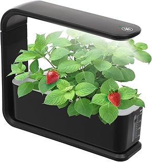 Hydroponic System 15W,Hydroponisches Anzuchtsystem mit 3 Pflanzkörbe Vollspektrum-Pflanzenwachstumslampe,Einstellbares Design mit TimerWasserstandsfenster Skala für kleinen Früchten Stauden (Schwarz)