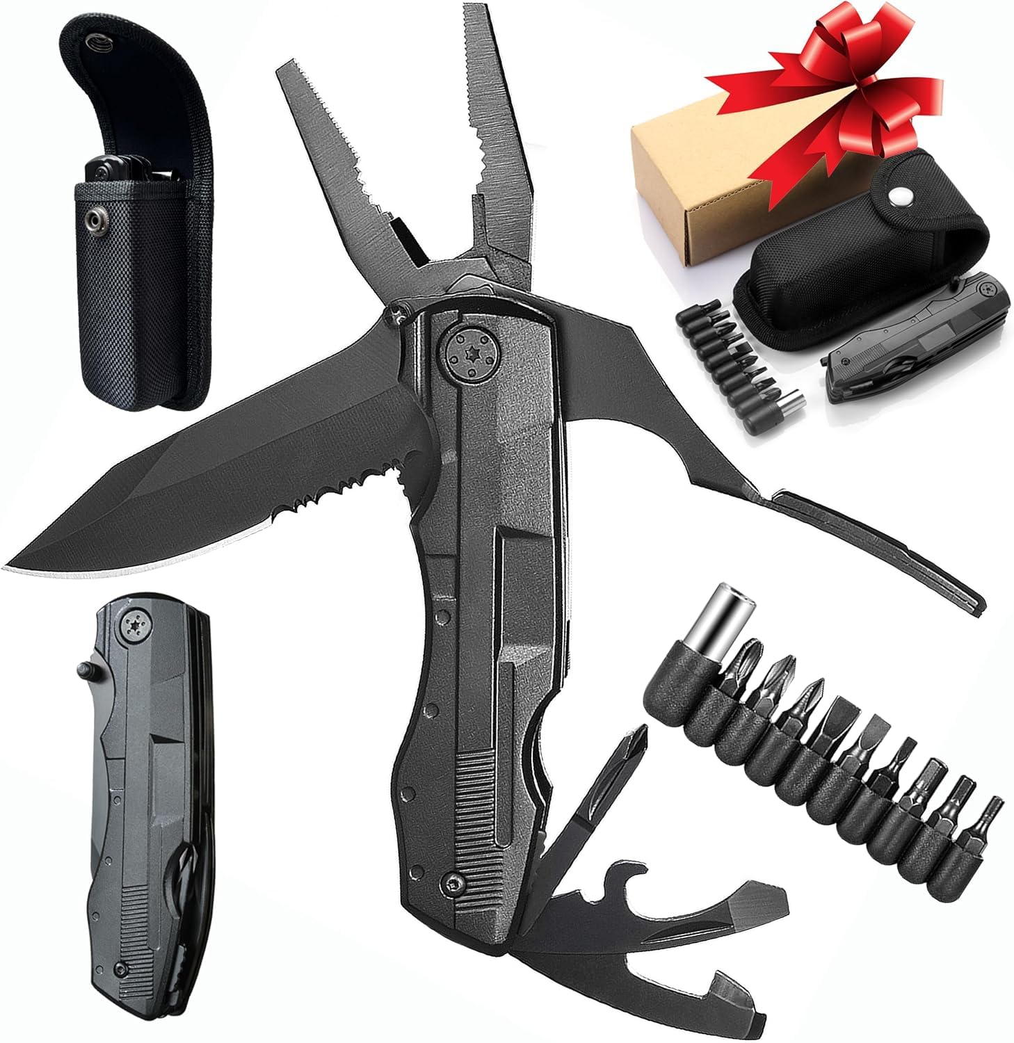 Folding Multitool & Sheath-Multipurpose Outdoor Pocket Pliers-Fishing Tactical, Outdoor, Camping, Hunting l -Unique Gifts for Man-Small Gifts For Women/Her