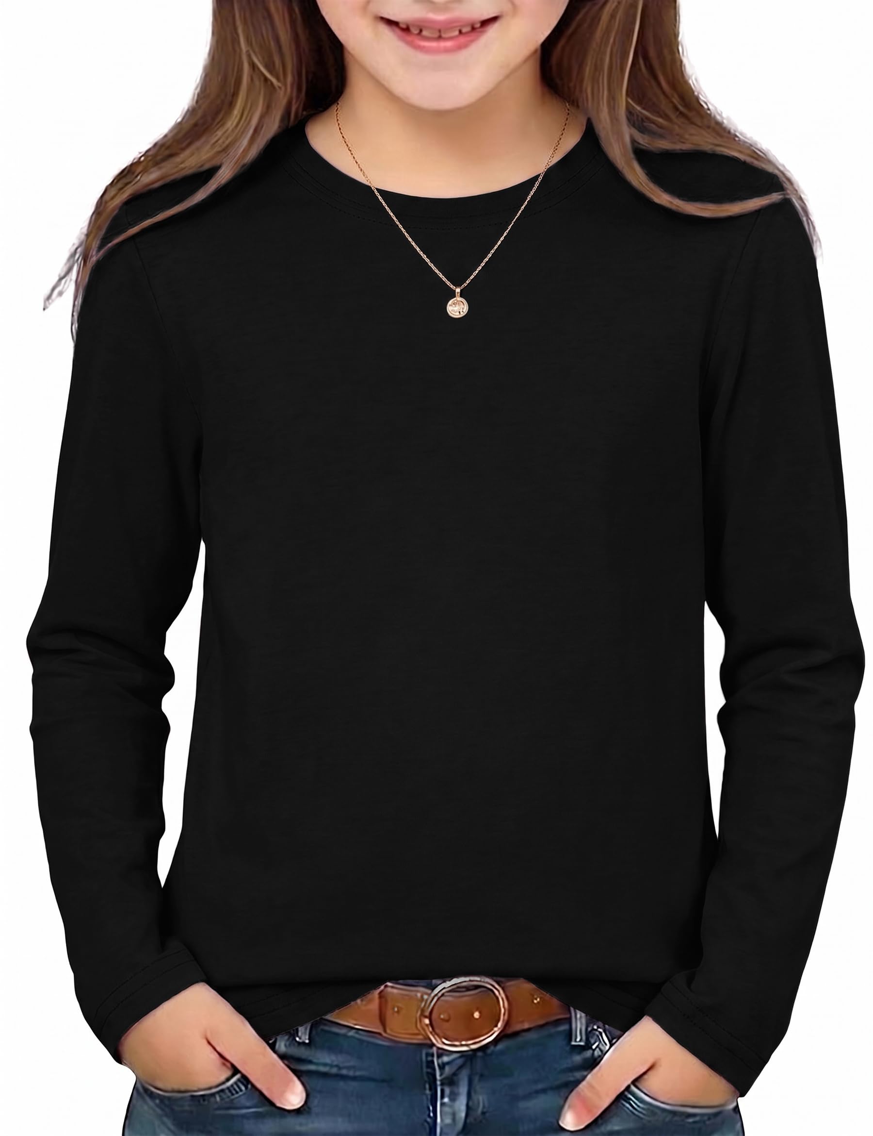 Demegimi Mädchen Langarmshirt Basic Rundhals Kinder Longsleeve Oberteil Uni | Basic Oberteil Für Mädchen Von 5 Bis 14 Jahren Für Schule Und Alltag Zum Kombinieren Mit Jeans Röcken Und Jacken