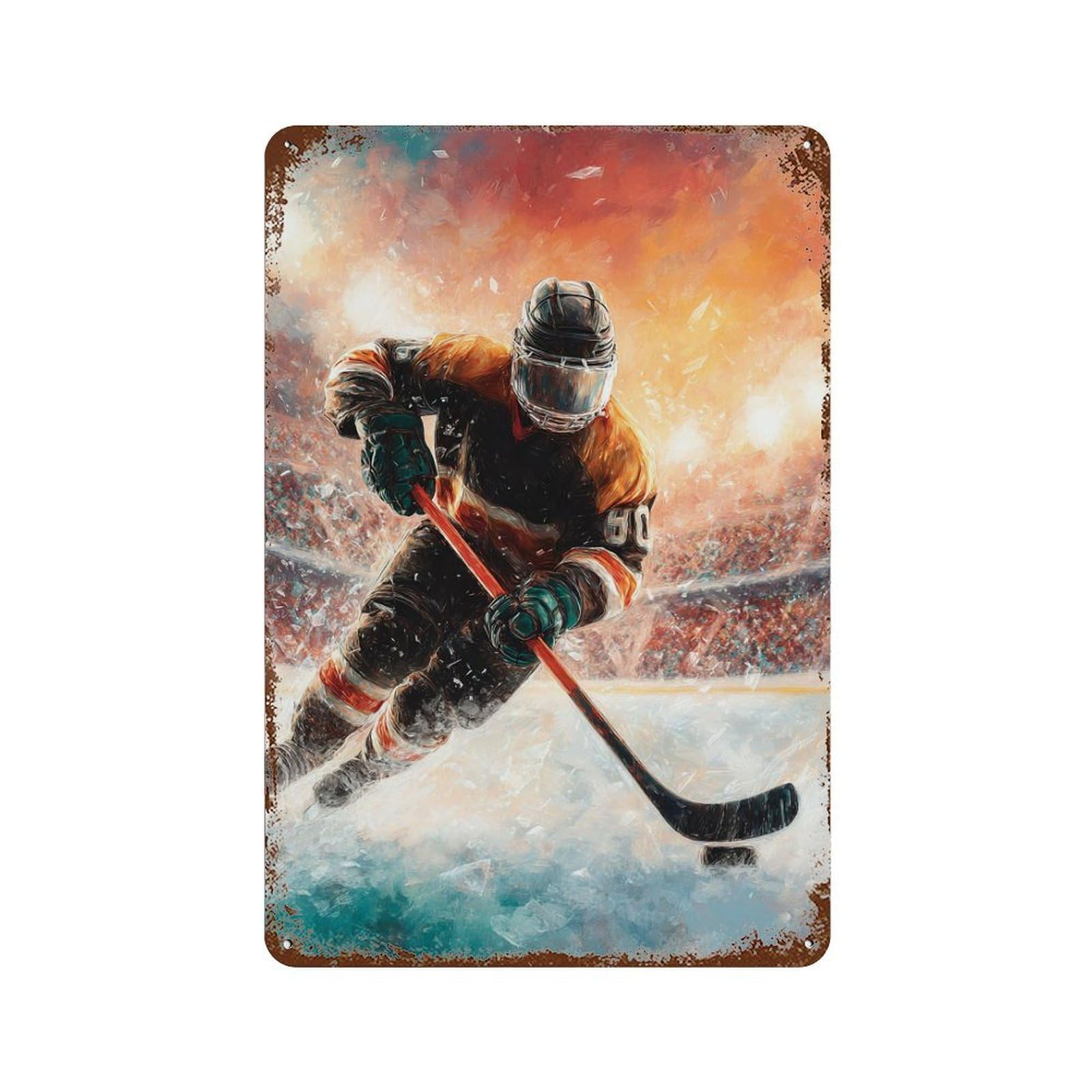 Hockey Player in Action Decorative Tin Sign 11.8"x7.9", Shabby Chic Decor for Garage, Pub Or Kitchen