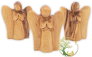 Mini Praying Angel Statue - Olive Wood Angel Figurine from Bethlehem, the Holy L