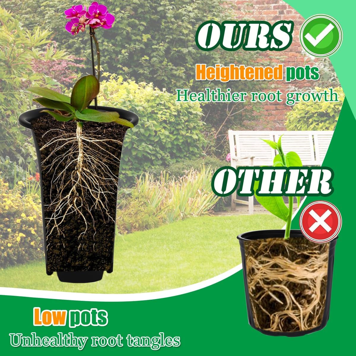 15 Pack Black Plastic Deep Plant Nursery Pots, Reusable 8.7" H Deep Tree Pots with Drainage Holes for Indoor/Outdoor Starting Seeds Gardening