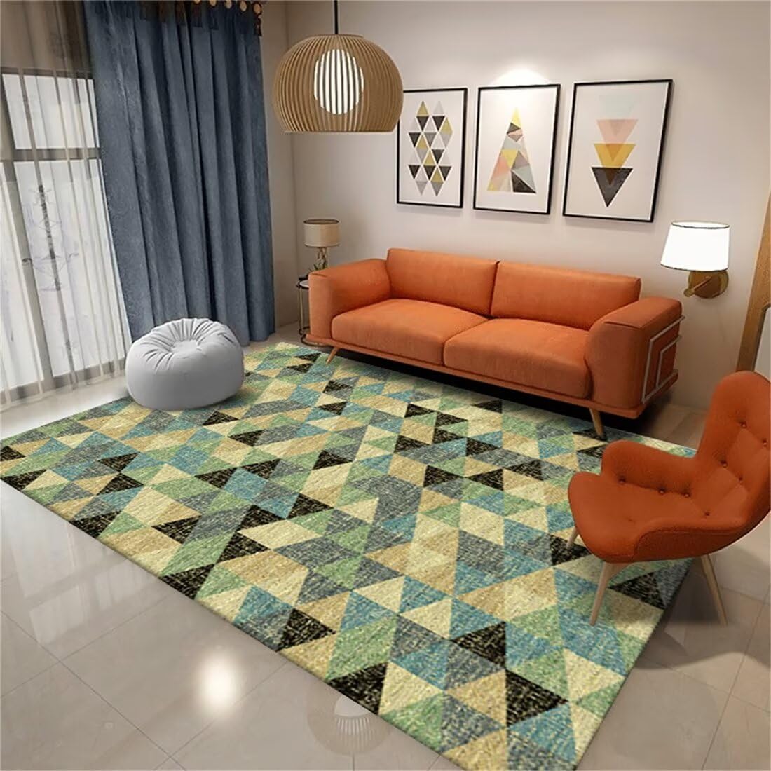 Tapis de petite surface triangle bleu vert facile à nettoyer
